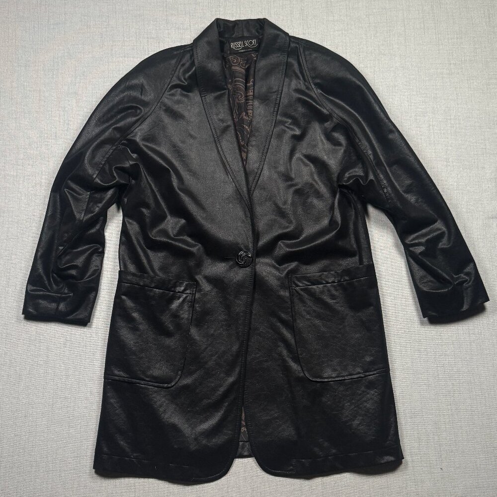 Vintage Russell Scott‎ Liquid Faux Leather Blazer Black Jacket Size M/L